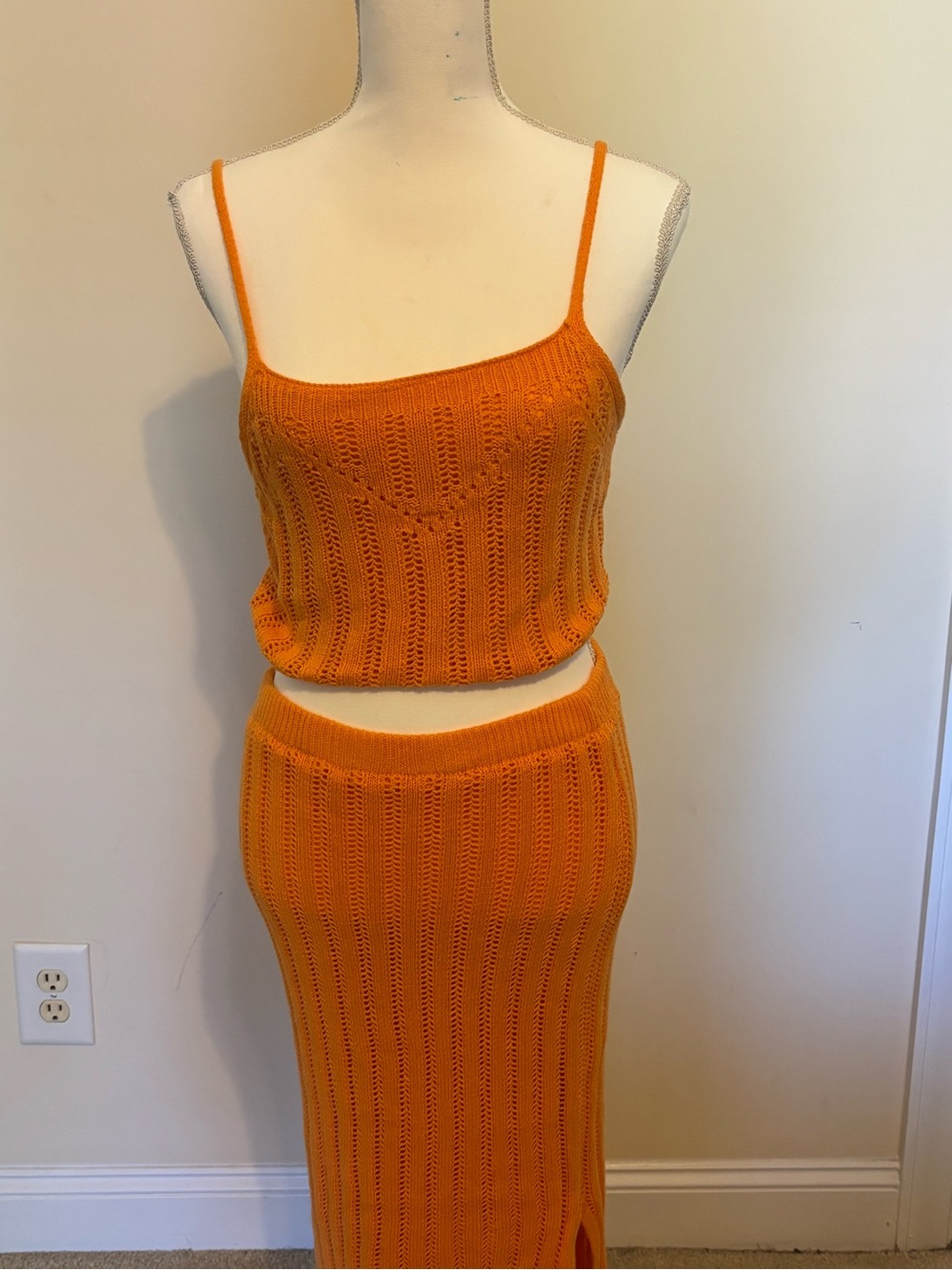 Orange Knit Ribbed Maxi Skirt